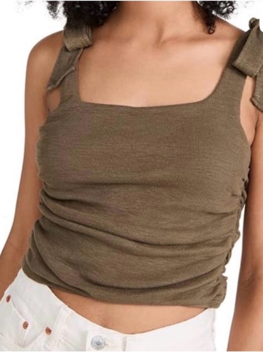 Free People Tie-Strap Square Neck Tank Top in Olive